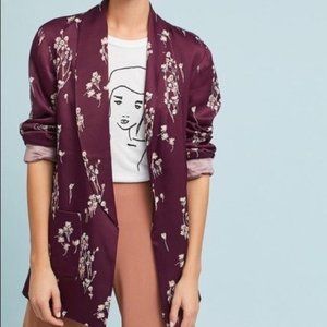 Anthropologie - "Tavie"  Satin Burgundy Floral Casual Blazer